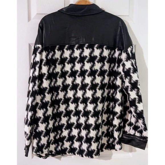 Vince Camuto Houndstooth Shacket Faux Leather Trim Jacket Button Down L NWT $149 - Picture 7 of 12